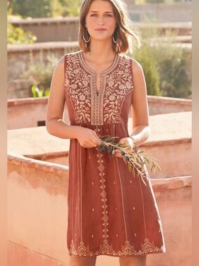 Johnny Was Kemi Embroidered Linen Tank Dress Large
